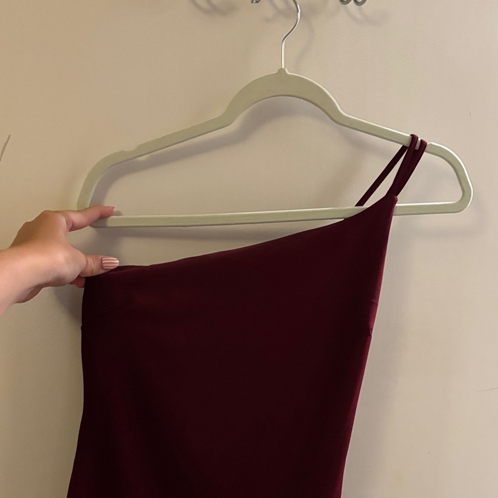 B Darlin Burgundy One-Shoulder Dress